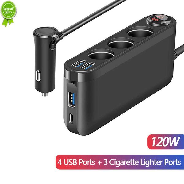 Adaptador de isqueiro de cigarro de carro 120W qc3.0 CARREGADO FASTO USB SOCKET 4PORT com acessórios de automóveis de voltímetro