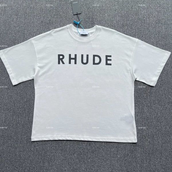 Designer Fashion Abbigliamento Tees TShirts Rhude Simple Slogan Print Loose Couple Style Loose Simple Letter T-shirt manica cortaTop Streetwear Hip hop Abbigliamento sportivo