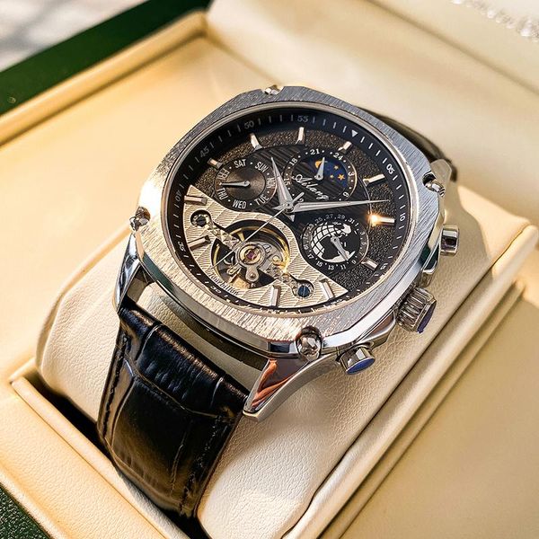 Relógios de pulso Apnuonr Brand Mechanical Watch Hollo