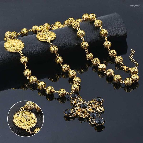 Correntes tendem grande colar de pendente de cruz preto para mulheres Antique cor de ouro longa Chain Longa Acessórios de jóias vintage 2023 103 Ko8Chains