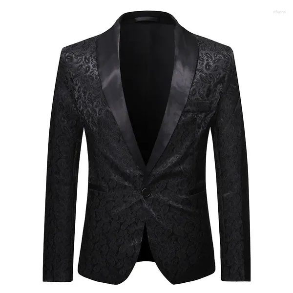 Erkekler Suits Erkek Siyah Paisley Floral Jacquard Blazers 2024 Marka Bir Düğme Şalındaki Şal Blazer Erkekler Akşam Yemeği Düğün Prom Smokin Erkek