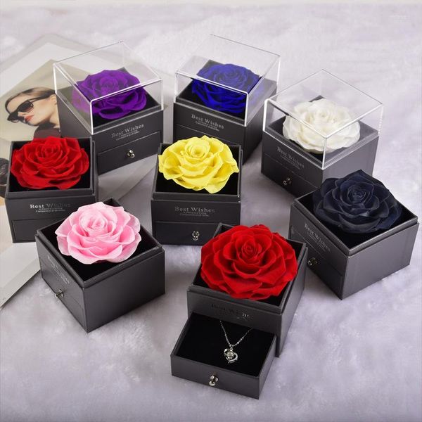 Dekoratif çiçekler romantik ölümsüz çiçek ebedi gül takı kutusu korunmuş Sevgililer Günü hediye kız arkadaşı mevcut teklif yüzüğü