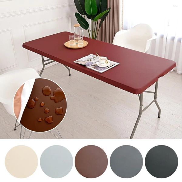 Toalha de mesa multi tamanho 4/6/8FT Mesa de couro PU capa impermeável Toalhas de mesa retangulares à prova de óleo elásticas sólidas