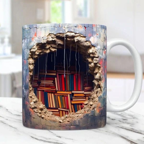 Tazze Tazza da libreria 3D Libreria in ceramica multiuso Design creativo per libri Scaffale per tazze da club