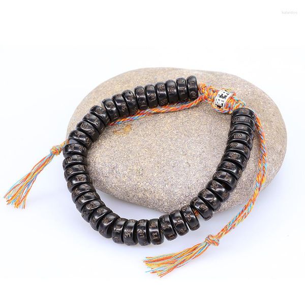 Braccialetti con ciondoli fatti a mano buddista tibetano filo di cotone intrecciato braccialetto con nodi fortunati perline di conchiglia di cocco naturale intagliato OM Mani Padme Hum