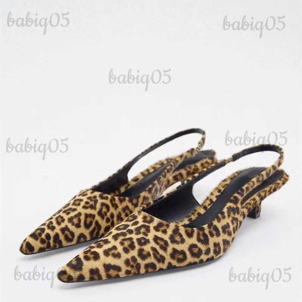 Sapatos de vestido Mulheres Flat Bottom Slingback Sandálias Verão Leopardo Apontado Mulher Mules Zaza 2023 Moda Animal Imprimir Low-Heel Beach Shoes T231121