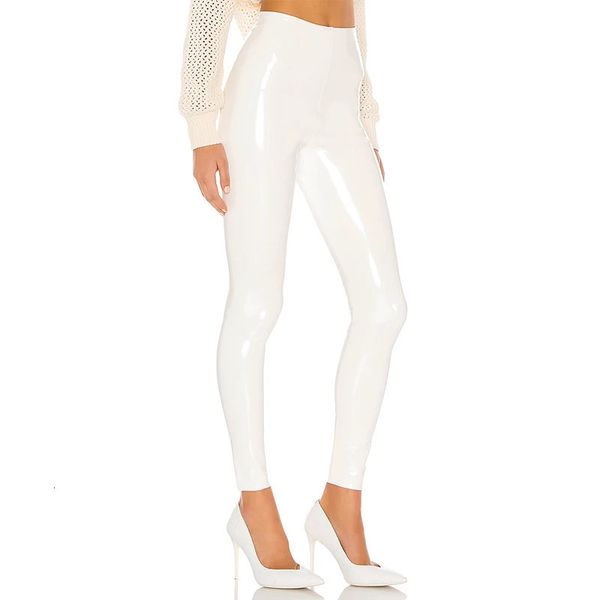 Jeans femininos mulheres brilhantes pu couro branco pvc calças slim 4xl sexy leggings látex elástico cintura alta bodycon calças verão calças skinny 231121