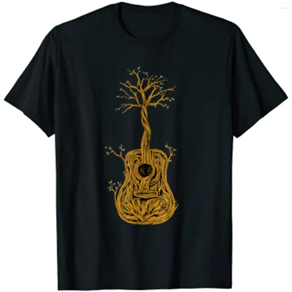 Camiseta masculina guitarra acústica árvore da vida impressão camiseta harajuku topos casual funy t manga curta natureza guitarrista jogador