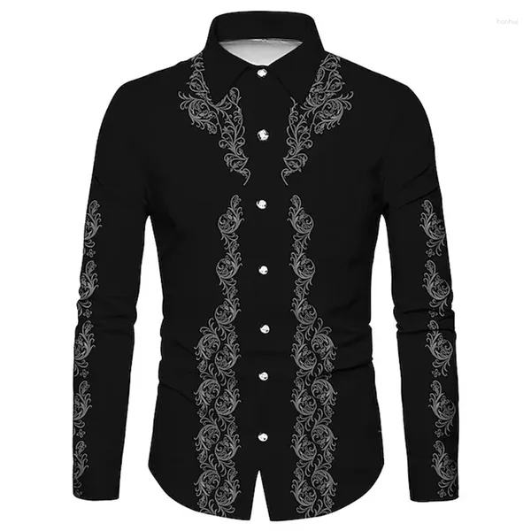 Männer Casual Hemden 2023 Mode Blume Gedruckt Hemd Plus Größe Langarm Männlich Slim Fit Herren Büro XS-6XL