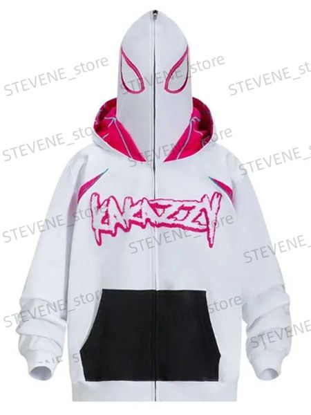 Moletom com capuz masculino GRANDE PROMOÇÃO Y2K outono / inverno feminino gótico chapéu duplo na moda suéter estampado High Street Hip Hop Metal Zipper Coat T231121