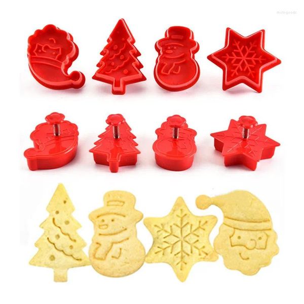 Stampi da forno 4 pz/set Stampo per biscotti di Natale Strumenti per decorare torte fondenti Stampo per timbri per biscotti con taglierina a stantuffo