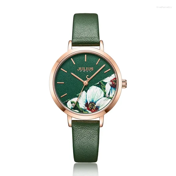 Orologi da polso Julius Watch Orologio da regalo delicato con design floreale alla moda per ragazza verde fresca per fidanzata con confezione in scatola JA-1089