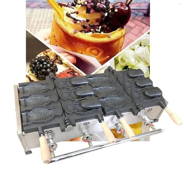 Fabricantes de pão Tipo de gás 6 PCS Grande Máquina Taiyaki Sorvete Maker Fish Cone Waffle