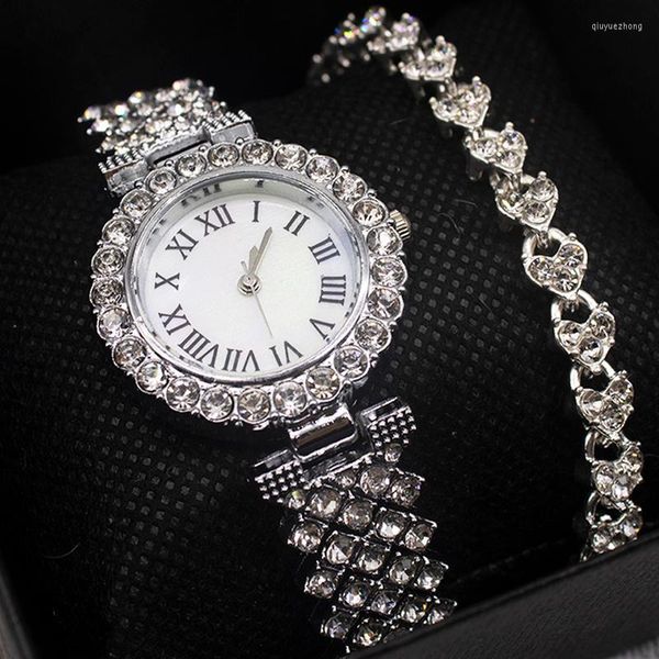 Avanadores de pulso premium elegante e elegante em prata de prata quartzo diamantes scale watch bracelete de duas peças conjuntos de jóias de luxo acessórios