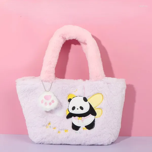 Вечерние сумки Xiuya Sweet Soft Plush Bag Pink Panda Bow Flowers Вышивка Большая сумка Осень Зима Дизайнеры в китайском стиле Подмышки