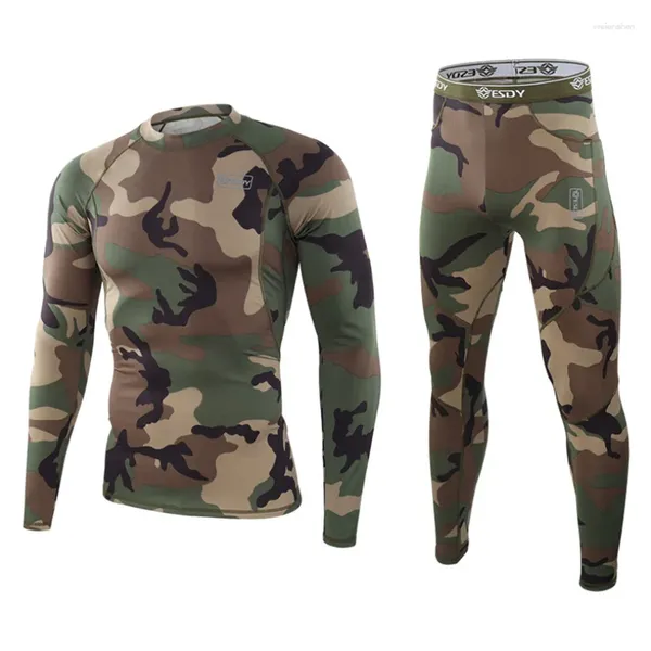 Yoga kıyafeti est kış termal iç çamaşırı setleri askeri kamuflaj taktik giyim fitness spor hızlı kuruyan sıcak uzun Johns