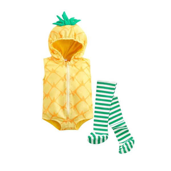 Strampler Schönes Baby Mädchen Jungen Kleidung Kleinkind Ananas Geformt Cosplay Kostüm Baby Strampler Ärmellos Mit Kapuze OverallSocken Outfit 230421