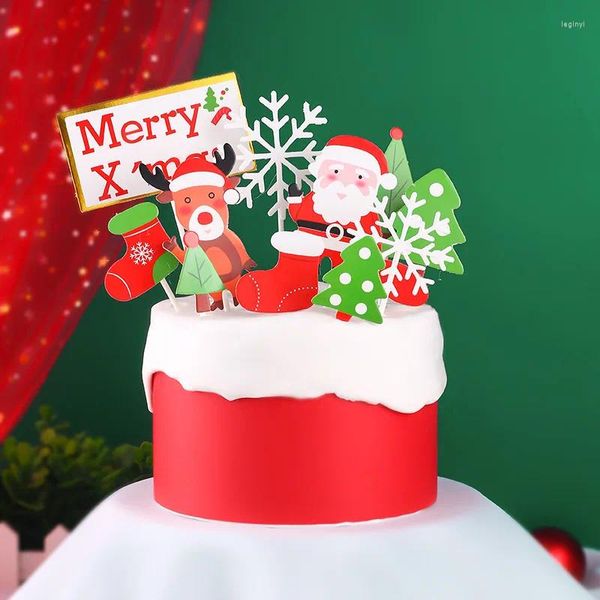 Articoli per feste Buon Natale Toppers torta Decorazioni Babbo Natale Fiocco di neve Segni Topper per decorazioni natalizie