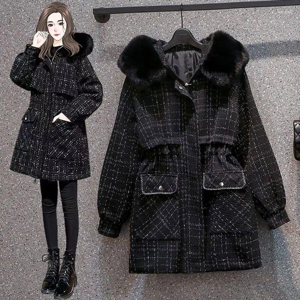 Trench da donna Piumino in cotone imbottito da donna Con cappuccio in pelliccia grande Collo invernale spesso caldo Parka Cappotto da medio a lungo Capispalla femminile