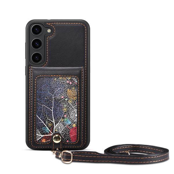 Crossbody-Ketten-Graffiti-Vogue-Telefonhülle für iPhone 14 13 Pro Max Samsung Galaxy S23 Ultra S22 Plus, verstellbares Schlüsselband, mehrere Kartenfächer, Leder-Geldbörsen-Rückseite