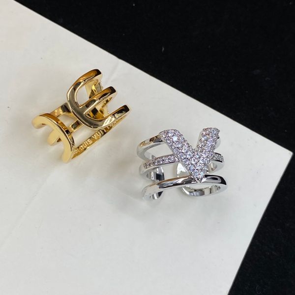 Anello da donna alla moda a forma di V con anello regolabile con apertura incastonata di diamanti per gioielli con anelli per coppie da uomo e da donna