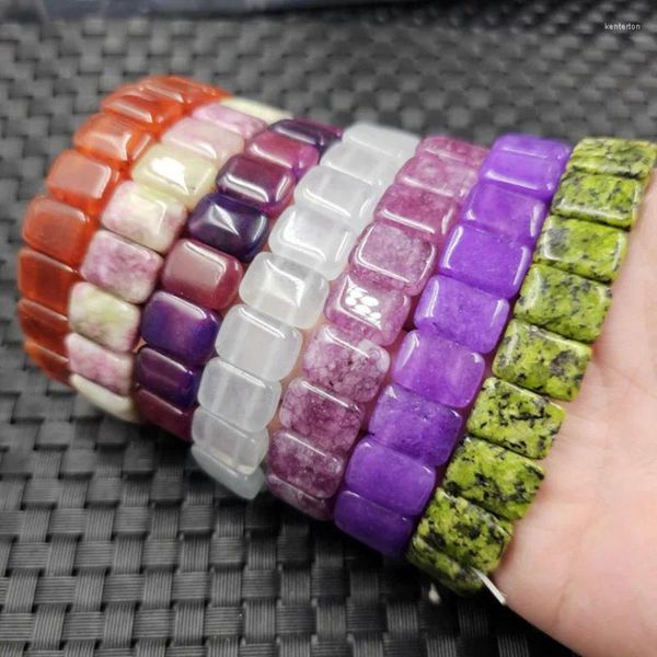Strang Pfirsichblüte Jade Glücksanhänger Armband Violett Verbreitert Olivgrün