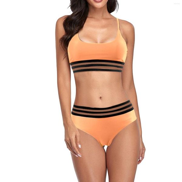 Damen Bademode Damen Bikini Unterwäsche Kleiderbügel Sling Vintage Print Bandeau Bandage Set Push Up Brasilianisch