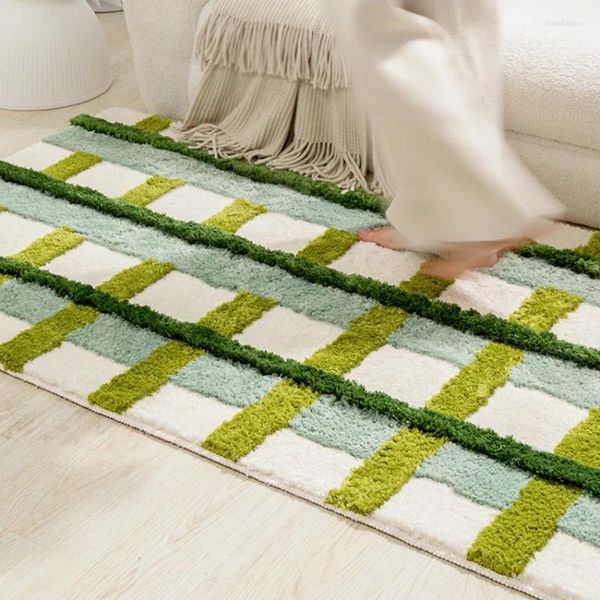 Tappeti Tappeto decorativo tufting 3D fatto a mano, colore verde erba, stile nordico, collezione per la casa, tappeto spesso