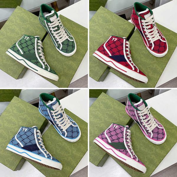 Designers de alta qualidade Tennis Sneaker Canvas Luxurys sapato bege azul jacquard jeans feminino Sapatos Ace de borracha sola de borracha