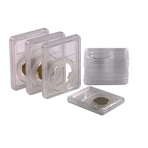 Caixas de armazenamento Bins Suporte de moeda quadrada de plástico com rótulo Capses da grade Recipiente transparente Gaine Small Round Collection LX5224 DRO DHNZH