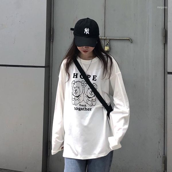 Magliette da donna Casual Primavera Estate Magliette e camicette Harajuku Maglietta a maniche lunghe da donna Ladies Cute Bear Coreano Ropa Mujer Camisetas