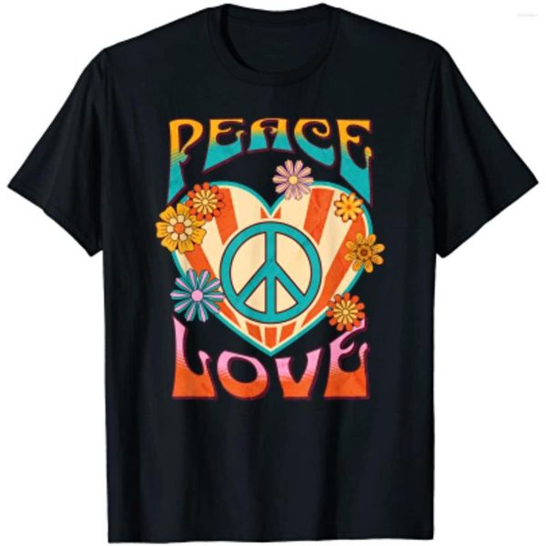 Magliette da uomo Peace Love Sign Anni '60 Anni '70 T-shirt stile hippie Abbigliamento uomo Cotone Casual Daily Four Seasons Tees For