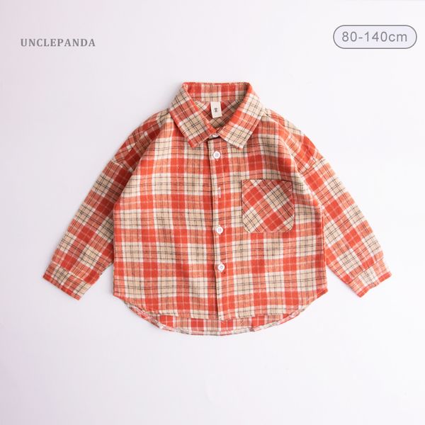 Roupa de bebê meninos camisa de criança camisa de camisa casaco garoto menino gola de lapela design de botão de manga longa blusa xadrez de manga longa 1-7 anos