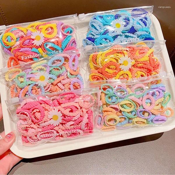 Acessórios de cabelo Scrunchies 50pcs cor sólida laço pequeno alto elástico para bebê menina bonito simples durável trança laços de borracha moda