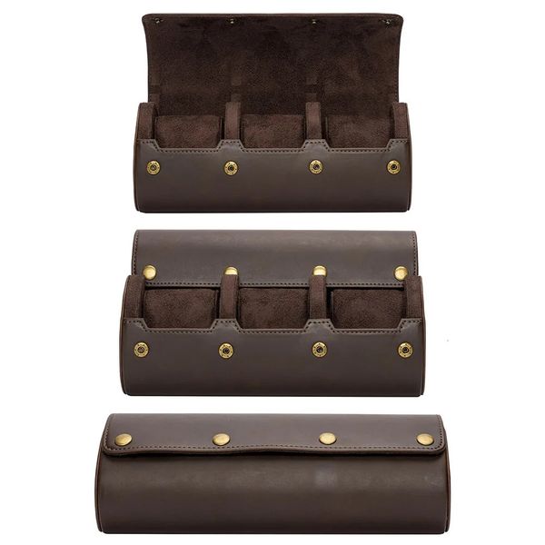 Caixas de relógio Casos Luxo Watch Roll Box 3 Slots Couro Watch Case Titular para Homens Mulheres Relógios Organizador Display Jóias Pulseira Presente Armazenamento 231120