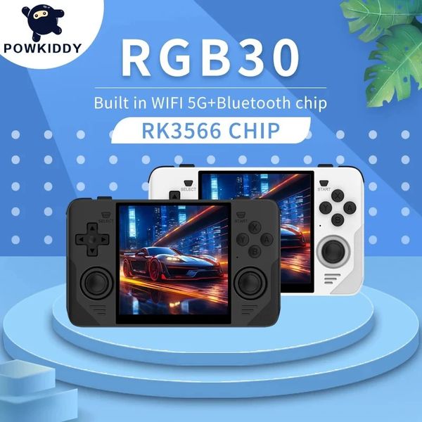 Jogadores de jogos portáteis POWKIDDY RGB30 retro pocket 720 tela Ips de 4 polegadas com WIFI embutido RK3566 console de jogo portátil de código aberto para presentes infantis 231121