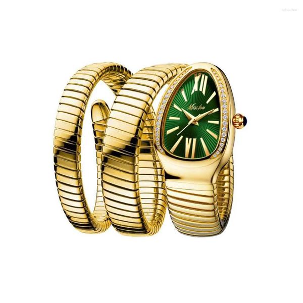 Orologi da polso Orologio al quarzo moda con diamanti brillanti a goccia per donna Orologi con bracciale a tre anelli con design a forma di serpente Relojes Para Mujer in oro