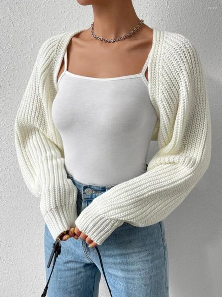 Suéteres femininos Mulheres primavera outono com nervuras camisola de malha cardigan com decote em v manga comprida sólida recortada encolher bolero tops casual outerwear