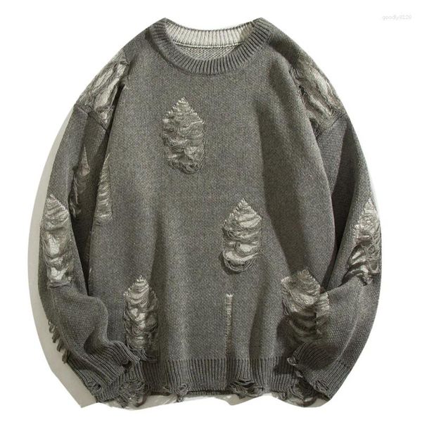 Suéteres para hombres Otoño para hombre Jersey de punto Hip Hop Vintage Ripped Hole Prendas de punto Streetwear Harajuku Moda Casual Jerseys Ropa