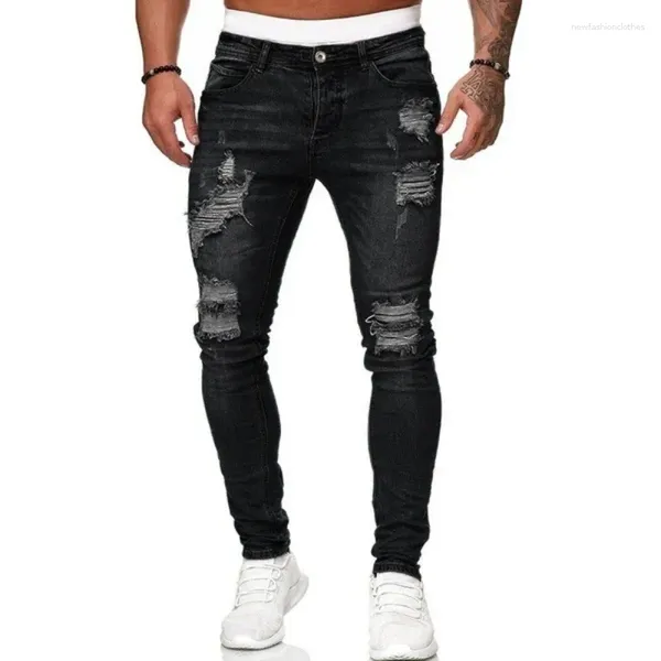 Jeans masculinos moda rua estilo magro rasgado casual magro lápis calças jeans vendem bem