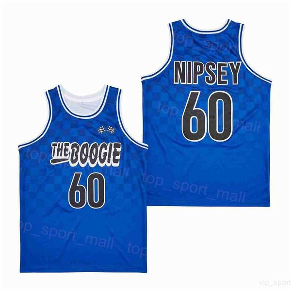 Movie Basketball Film The 60 Nipsey Jerseys Boogie Tournament HipHop High School Squadra traspirante Blu HipHop Per gli appassionati di sport Camicia estiva retrò in puro cotone