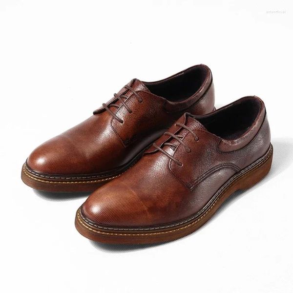 Sapatos de vestido Retro Italian Mens Genuíno Couro 2023 Qualidade Handmade Elegante Casamento Preto Social Oxfords Homem