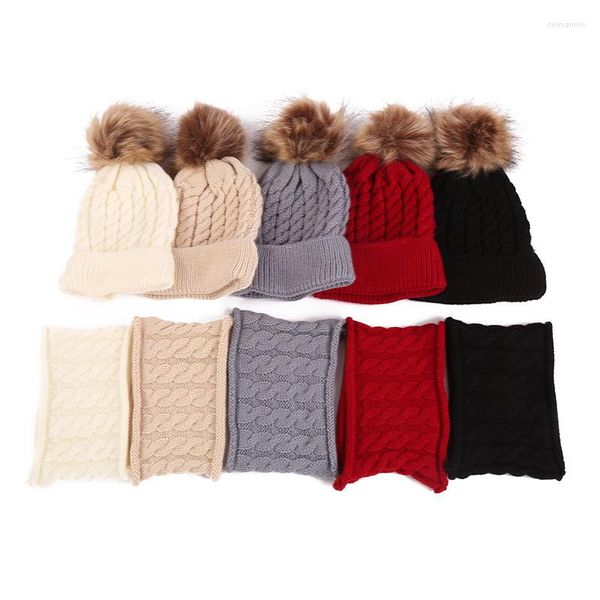 Berretti Bambini Caldi Pompon Fascia Turbante Caps Inverno Carino Tinta unita Addensare Cappelli termici per bambini Sciarpa per bambini 1 pz