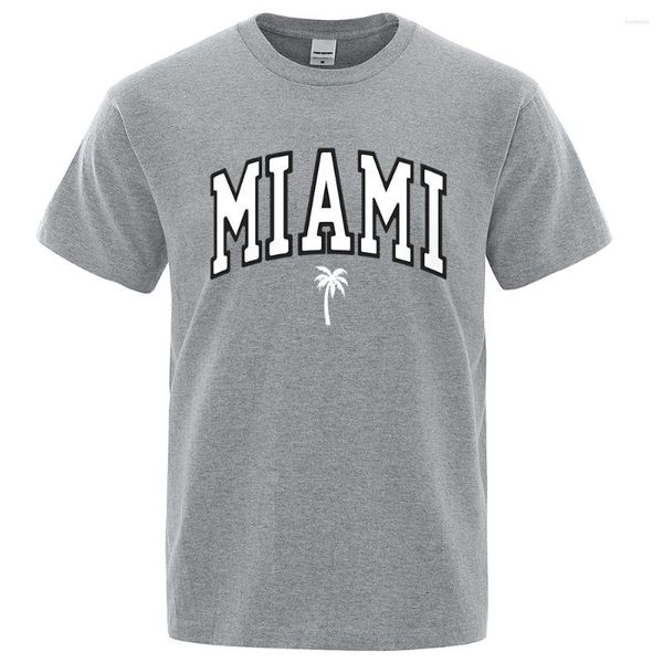 Erkek Tişörtleri Miami Seaside City Kişilik Mektubu Erkek Yaratıcılık Mürettebat Kıyafetleri Gevşek Yaz Tişörtleri Moda Pamuk Kısa Kollu