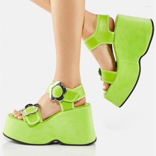 Sandali CYJSYQFC Estate sexy elegante piattaforma alta donna peep toe cinturino con fibbia zeppe tacchi donna scarpe gelatina verde nero