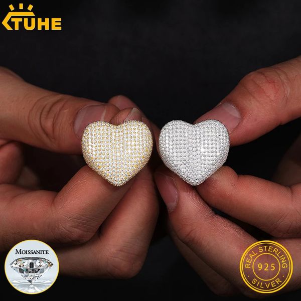 Fedi nuziali Uomo a forma di cuore Argento 925 Anello Gioielli Hip Hop Oro scintillante Cubico Silicone Moda Rock Regalo 231121