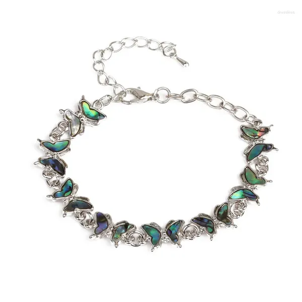 Braccialetti a maglie Bracciale con perline di conchiglia di abalone naturale Bracciale con rettangolo geometrico Bracciale con farfalla Summer Beach Donna Paua Gioielli di moda Souvenir