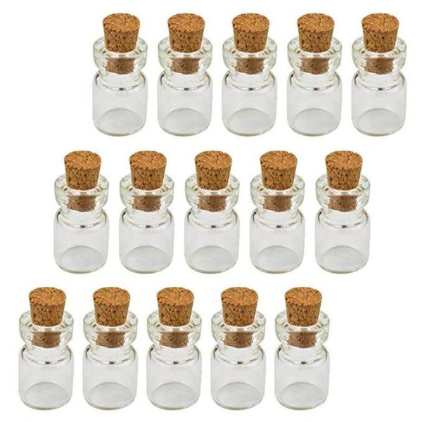 05 ml, 10 x 18 x 5 mm, kleine Mini-Korkenfläschchen aus klarem Glas mit Holzstopfen/Nachricht, Hochzeiten, Wunsch, Schmuck, Partygeschenke, Flaschenrohr, Xbtfa