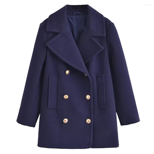 Ternos femininos inverno 2023 moda quente roxo real irmã estilo duplo breasted jaqueta casaco retro manga longa bolso