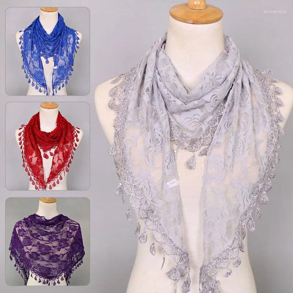 Sciarpe Sciarpa di pizzo da donna Foulard in nappa di colore puro Scialle a triangolo scavato sottile trasparente attraverso la protezione solare